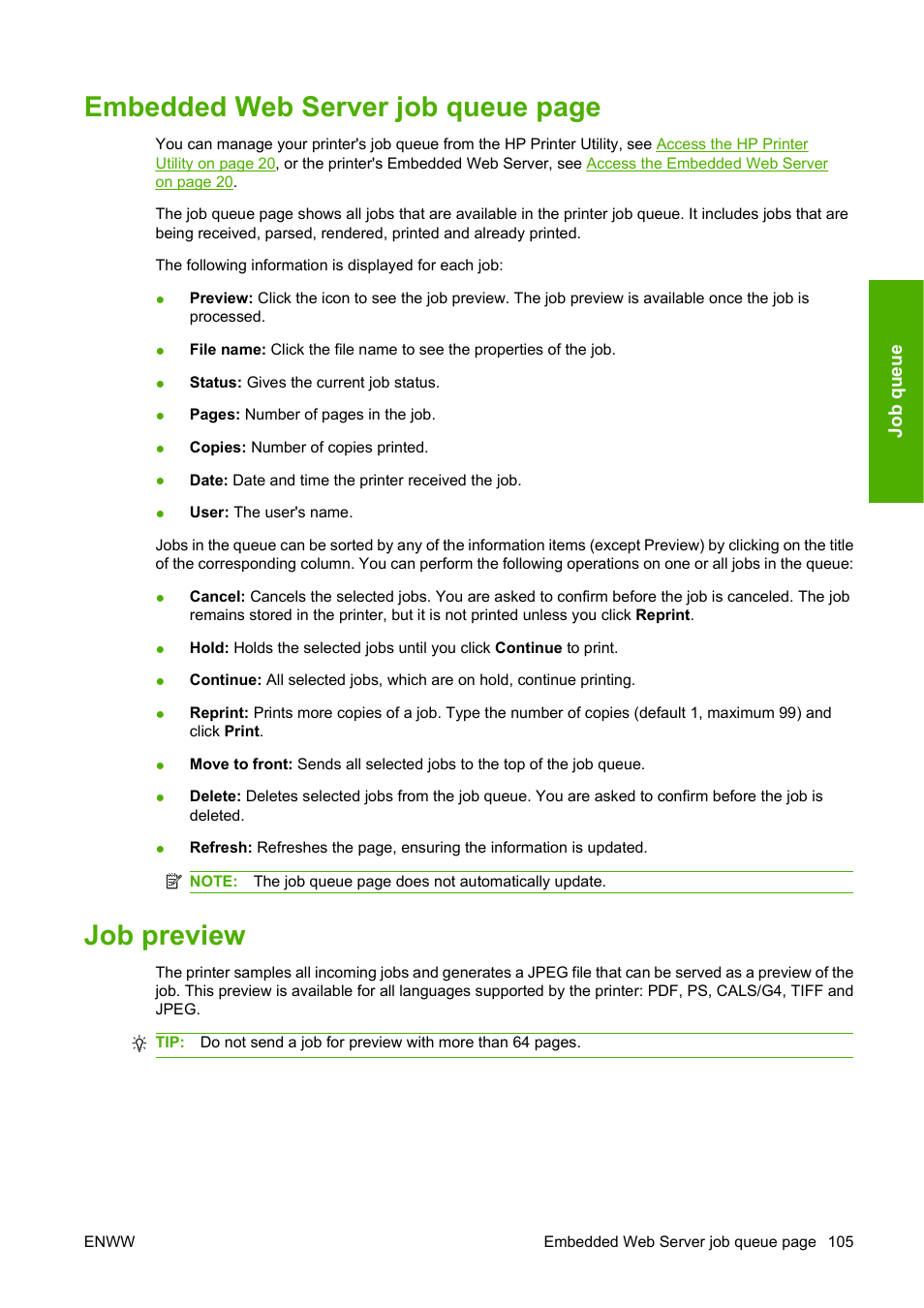 Job preview, Embedded web server job queue page | HP Designjet Z3200 PostScript Photo Printer series User Manual | Page 115 / 205