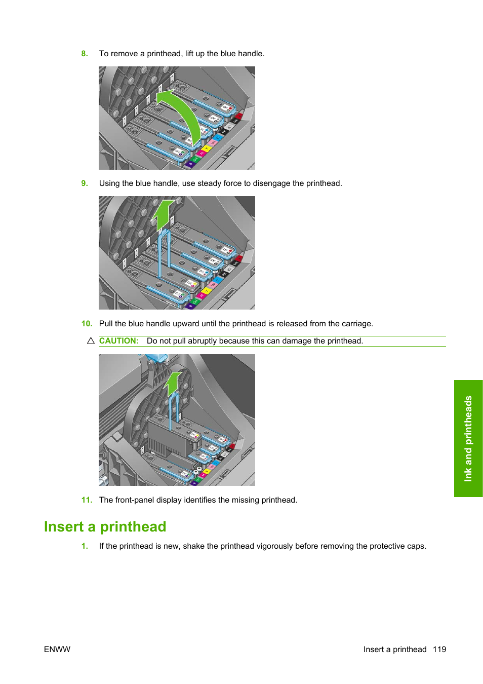 Insert a printhead | HP Designjet Z3200 PostScript Photo Printer series User Manual | Page 129 / 205