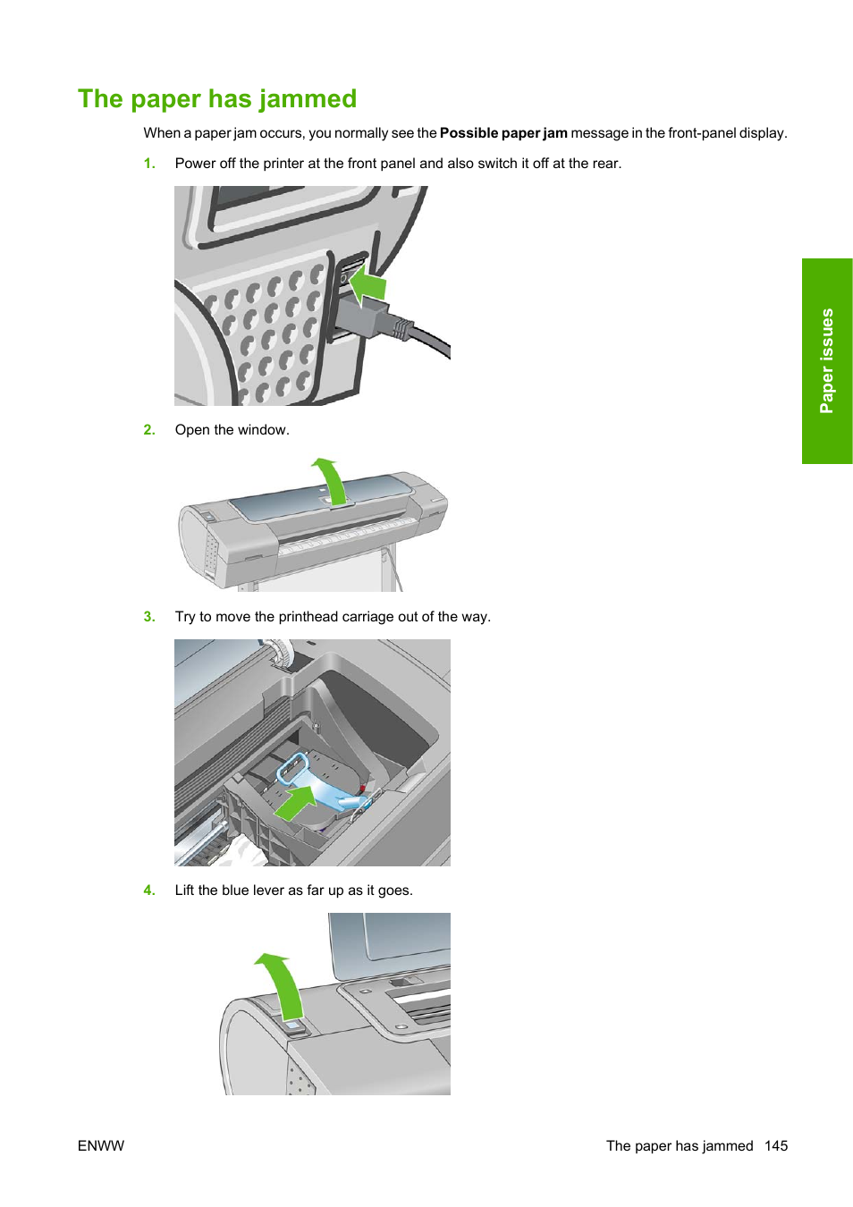 The paper has jammed | HP Designjet Z3200 PostScript Photo Printer series User Manual | Page 155 / 205