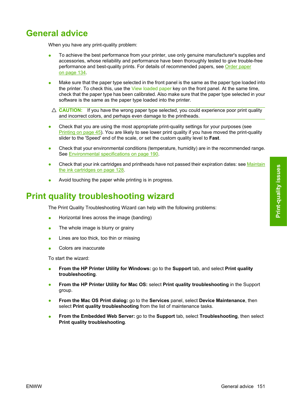 General advice, Print quality troubleshooting wizard | HP Designjet Z3200 PostScript Photo Printer series User Manual | Page 161 / 205