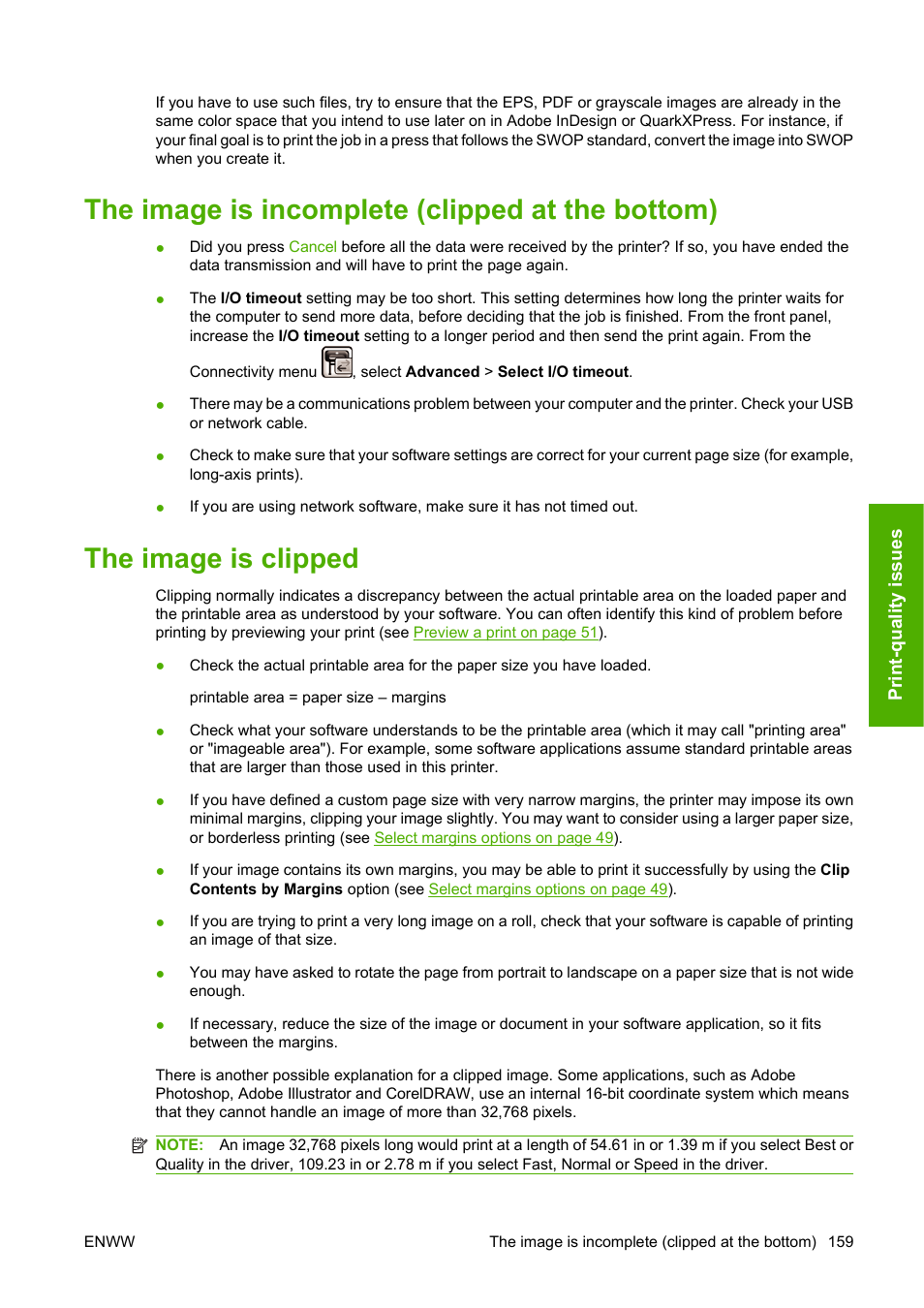 The image is incomplete (clipped at the bottom), The image is clipped | HP Designjet Z3200 PostScript Photo Printer series User Manual | Page 169 / 205