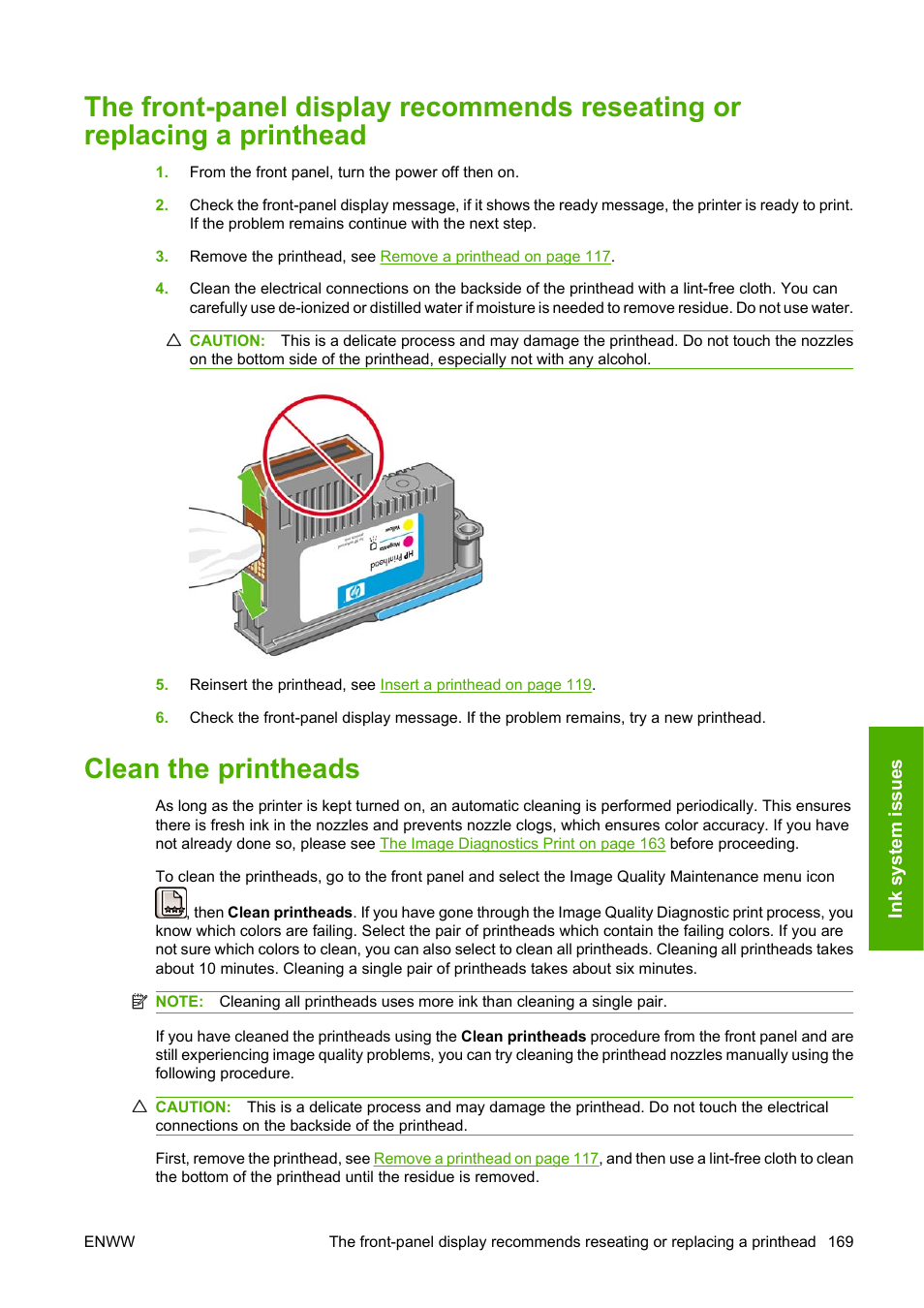 Clean the printheads | HP Designjet Z3200 PostScript Photo Printer series User Manual | Page 179 / 205