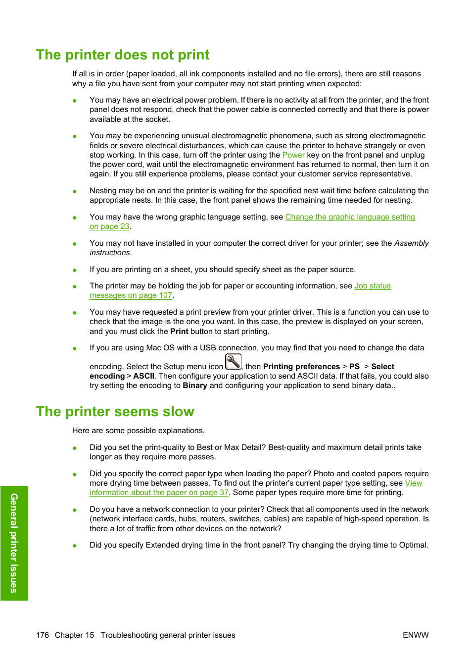 The printer does not print, The printer seems slow, The printer does not print the printer seems slow | HP Designjet Z3200 PostScript Photo Printer series User Manual | Page 186 / 205
