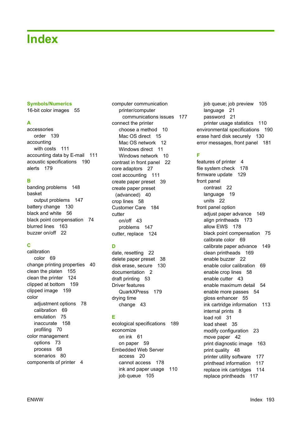 Index | HP Designjet Z3200 PostScript Photo Printer series User Manual | Page 203 / 205
