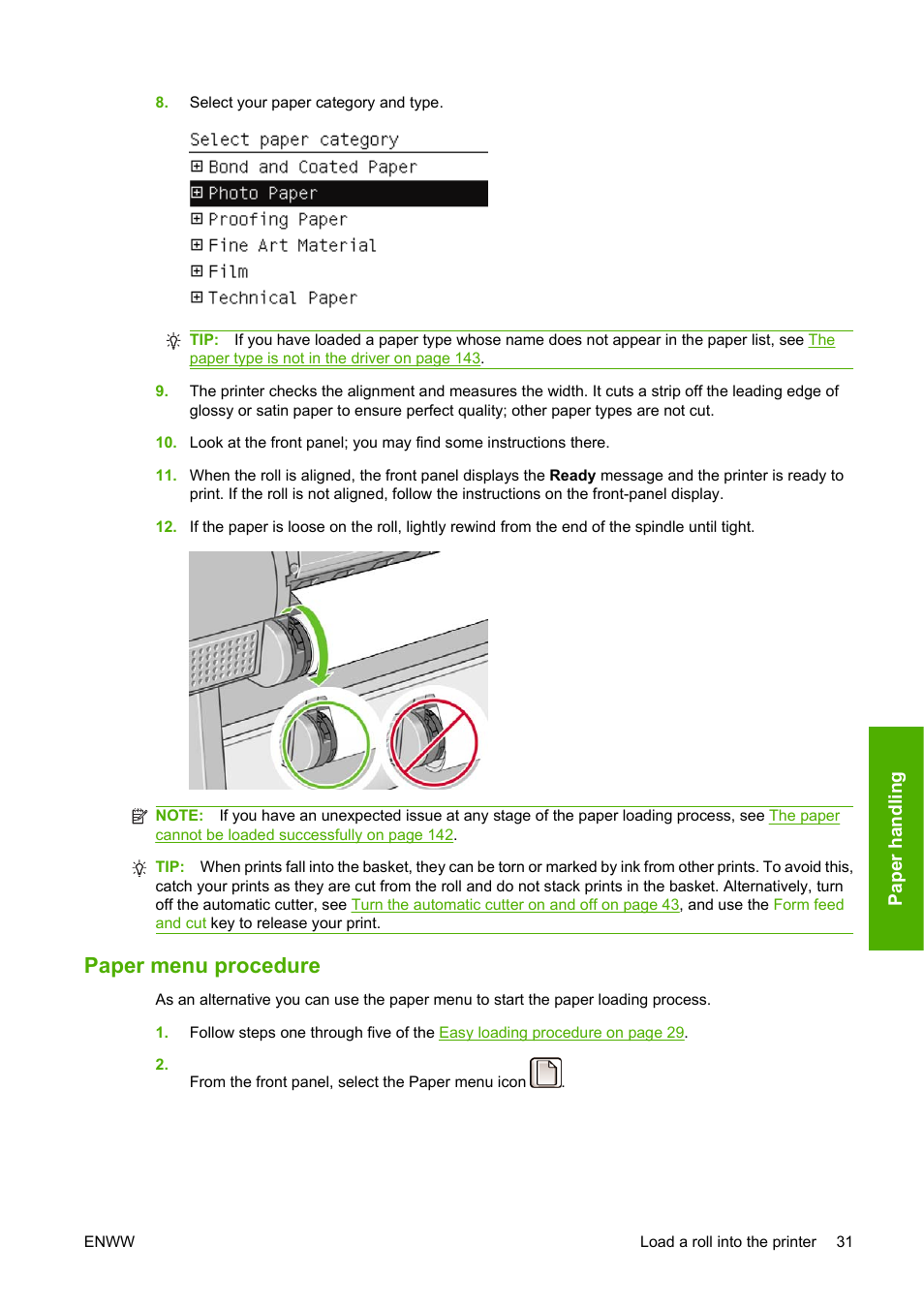 Paper menu procedure | HP Designjet Z3200 PostScript Photo Printer series User Manual | Page 41 / 205