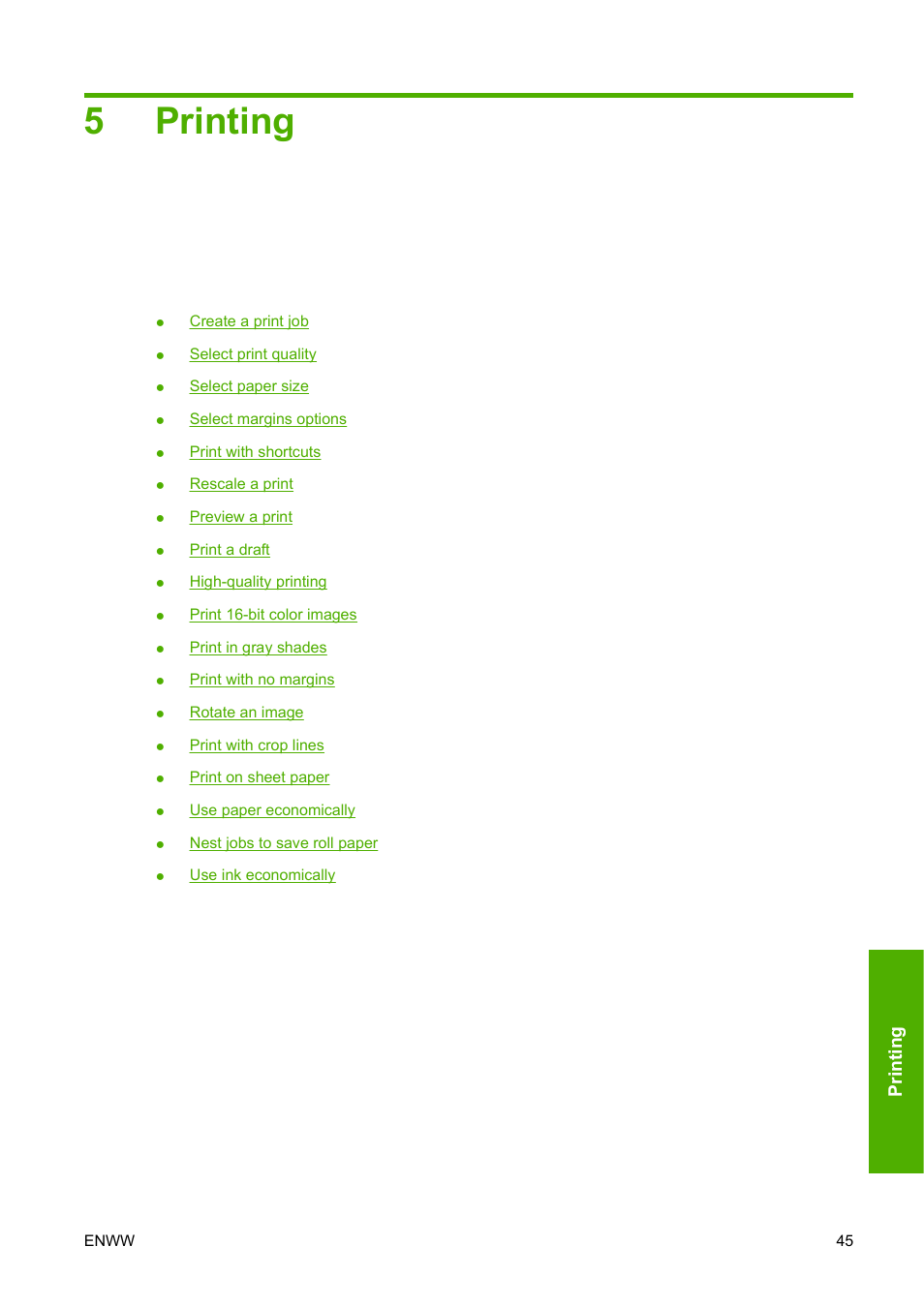 Printing, 5 printing, 5printing | HP Designjet Z3200 PostScript Photo Printer series User Manual | Page 55 / 205
