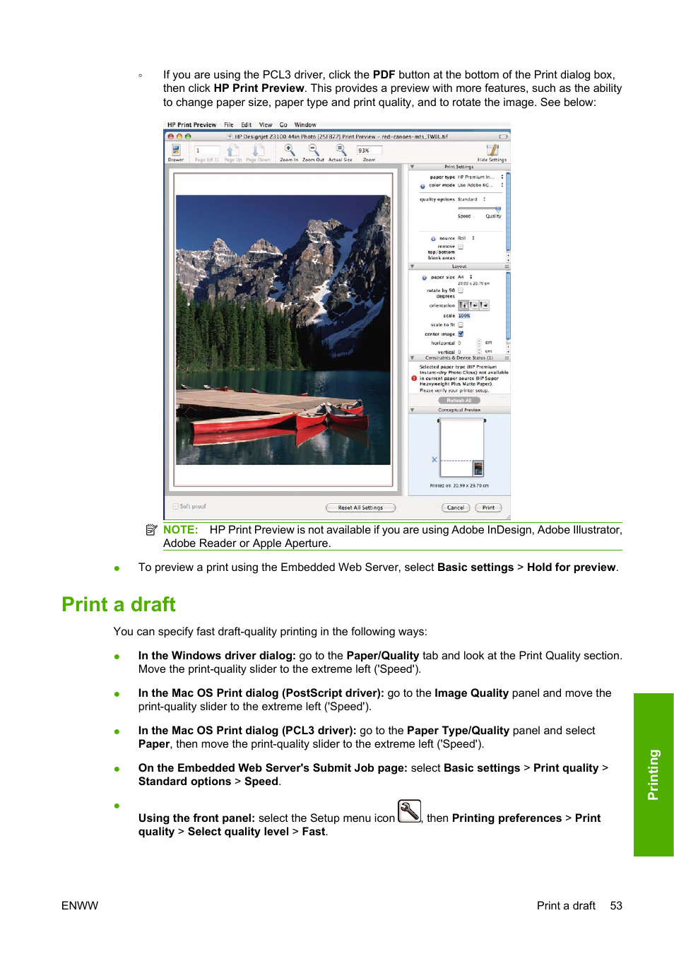 Print a draft | HP Designjet Z3200 PostScript Photo Printer series User Manual | Page 63 / 205