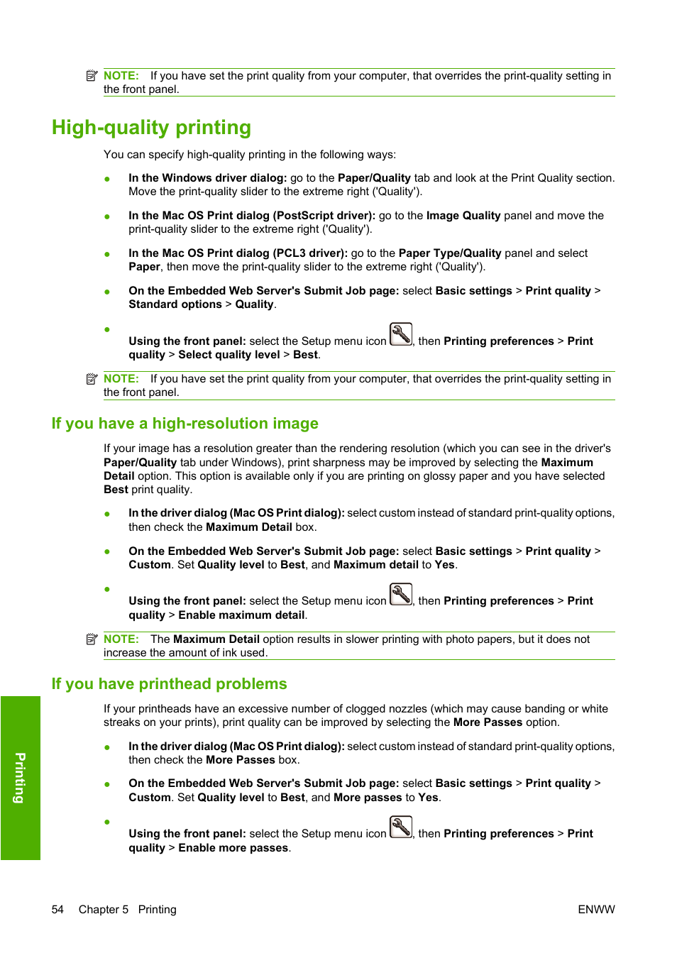 High-quality printing, If you have a high-resolution image, If you have printhead problems | HP Designjet Z3200 PostScript Photo Printer series User Manual | Page 64 / 205