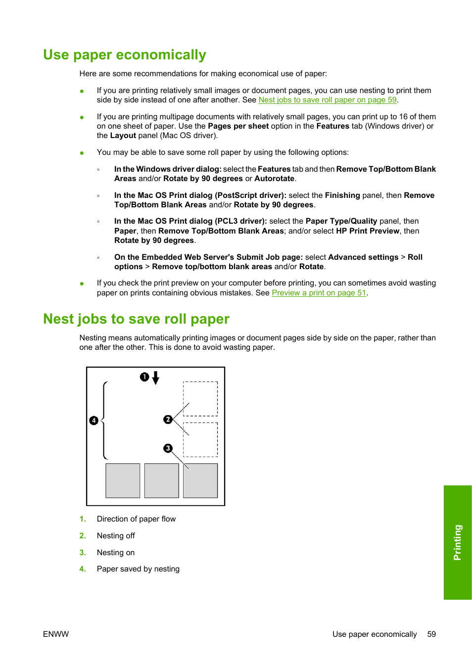 Use paper economically, Nest jobs to save roll paper | HP Designjet Z3200 PostScript Photo Printer series User Manual | Page 69 / 205