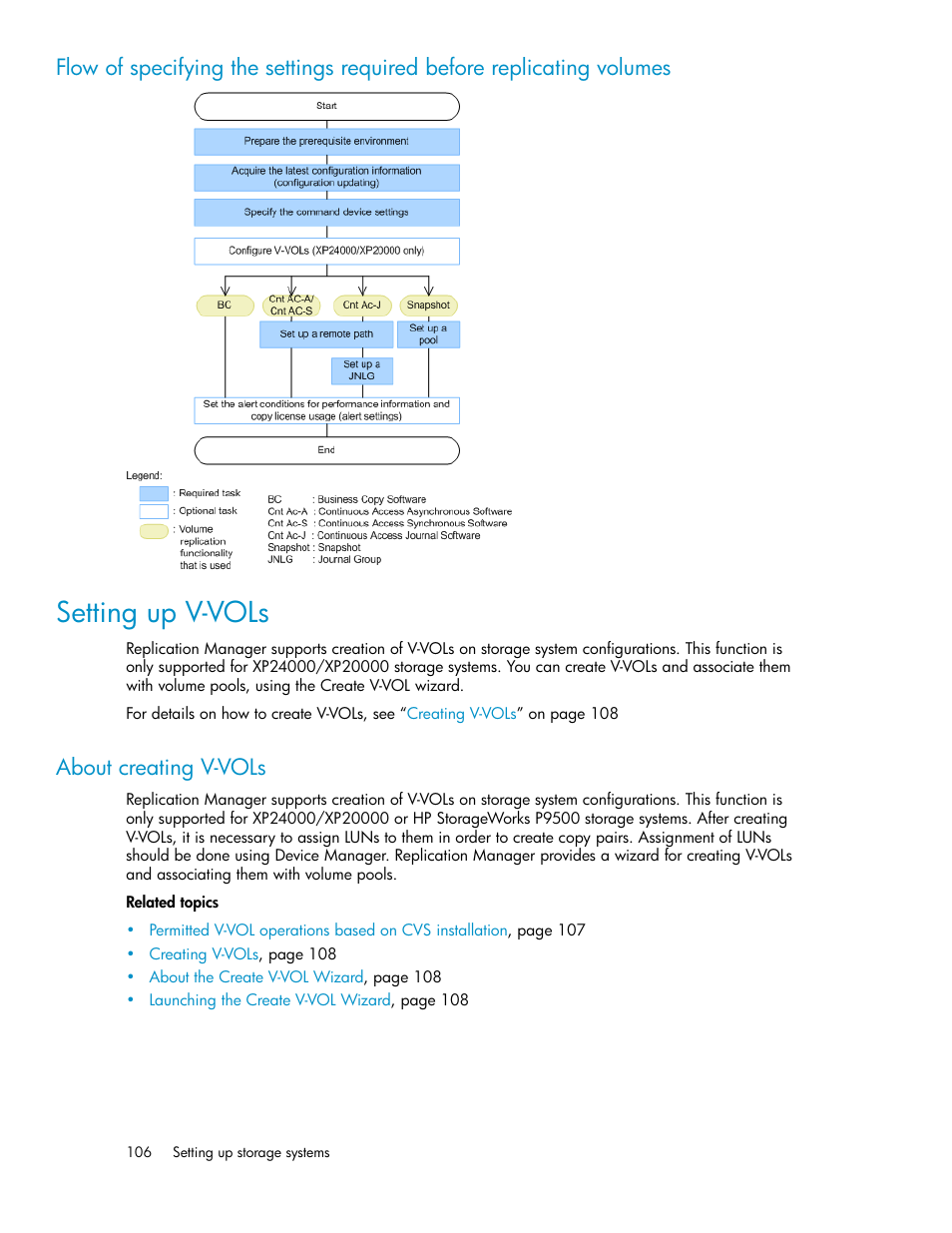 Setting up v-vols, About creating v-vols | HP XP Array Manager Software User Manual | Page 106 / 472