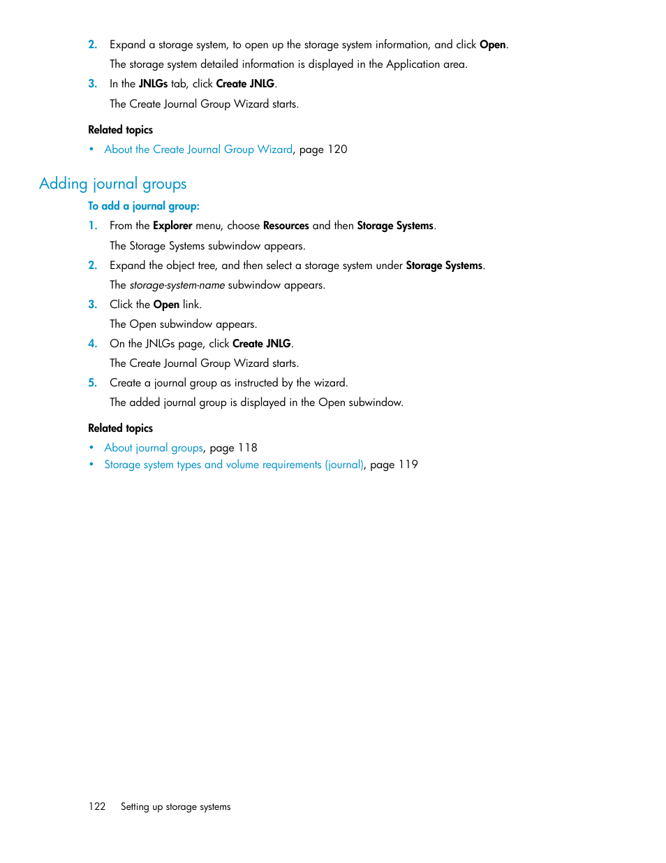 Adding journal groups | HP XP Array Manager Software User Manual | Page 122 / 472