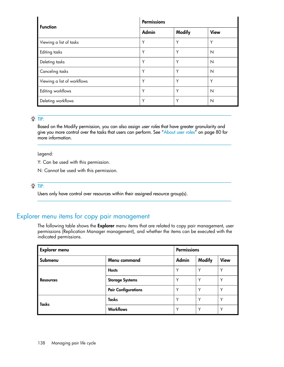 Explorer menu items for copy pair management | HP XP Array Manager Software User Manual | Page 138 / 472