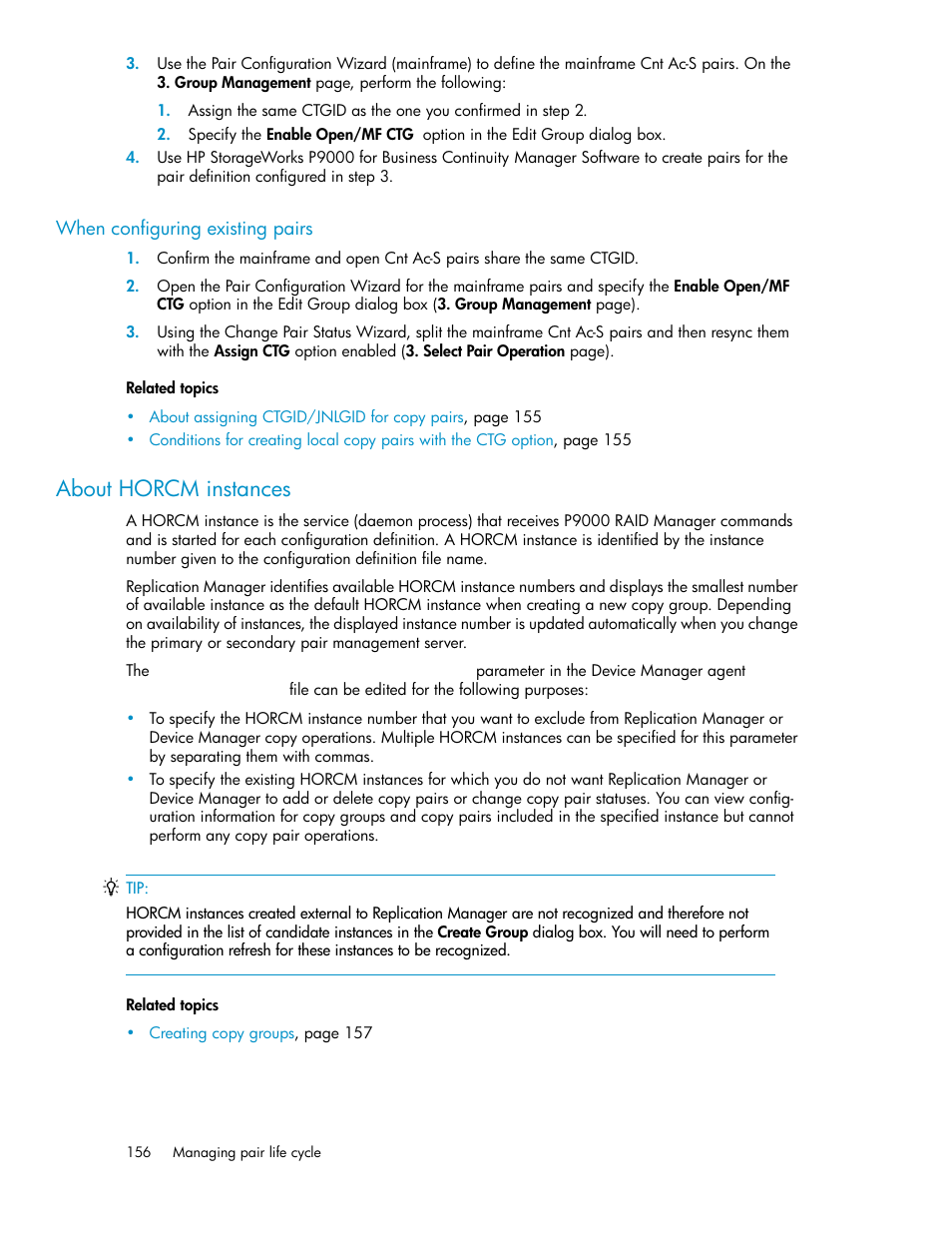 About horcm instances | HP XP Array Manager Software User Manual | Page 156 / 472