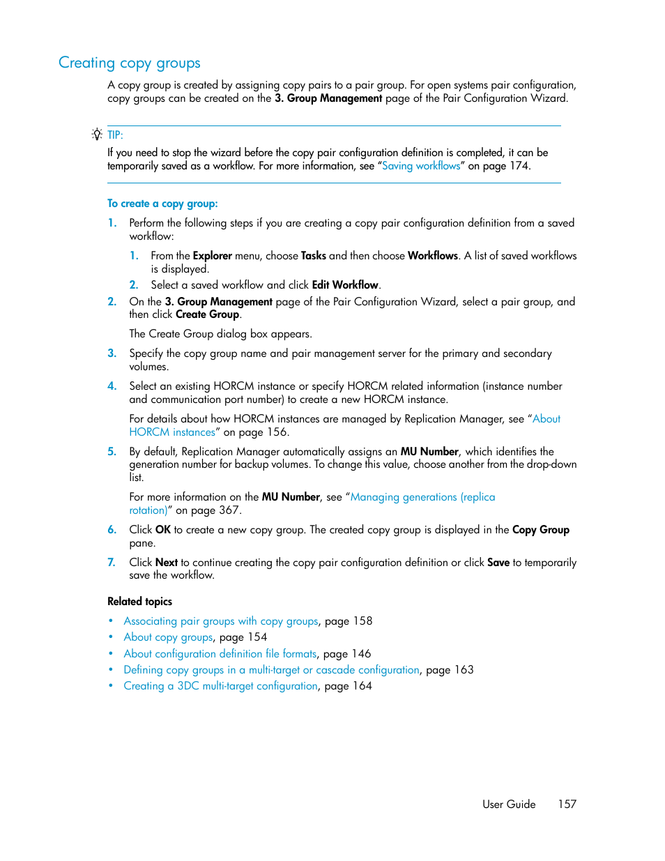 Creating copy groups | HP XP Array Manager Software User Manual | Page 157 / 472