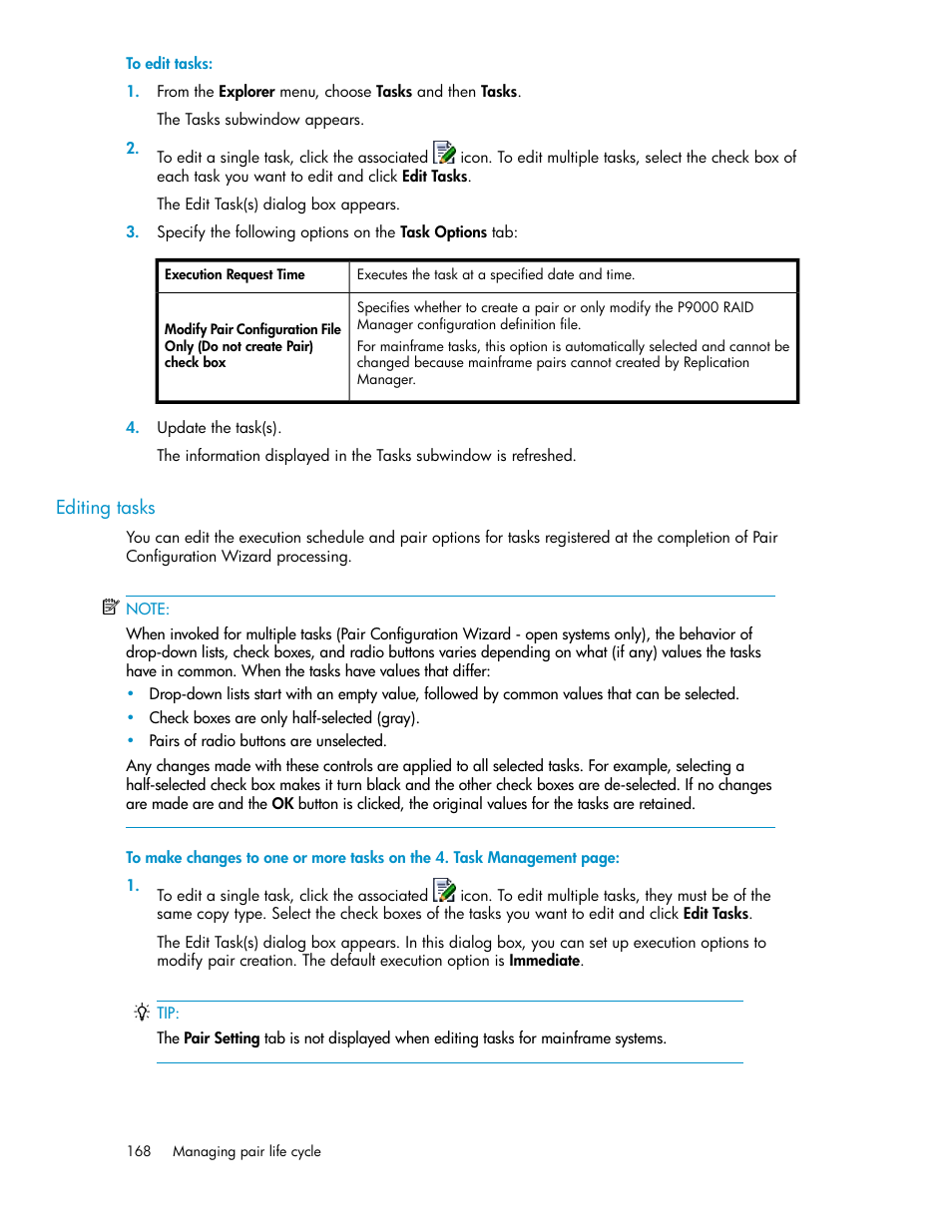 Editing tasks | HP XP Array Manager Software User Manual | Page 168 / 472