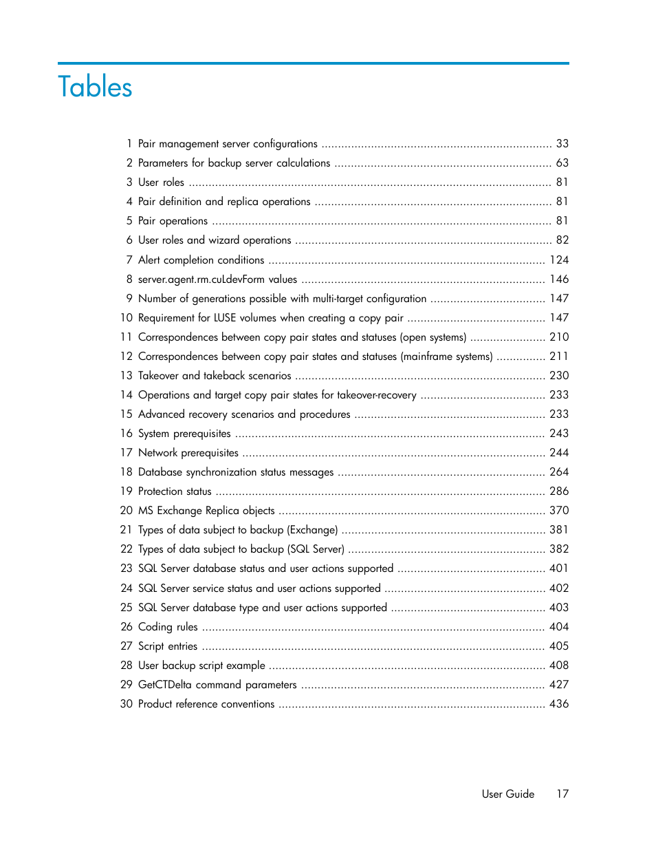 Tables | HP XP Array Manager Software User Manual | Page 17 / 472