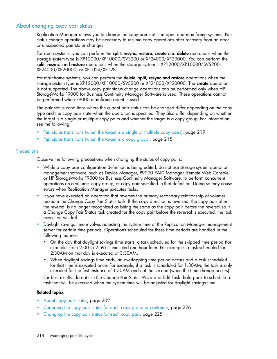 About changing copy pair status | HP XP Array Manager Software User Manual | Page 214 / 472