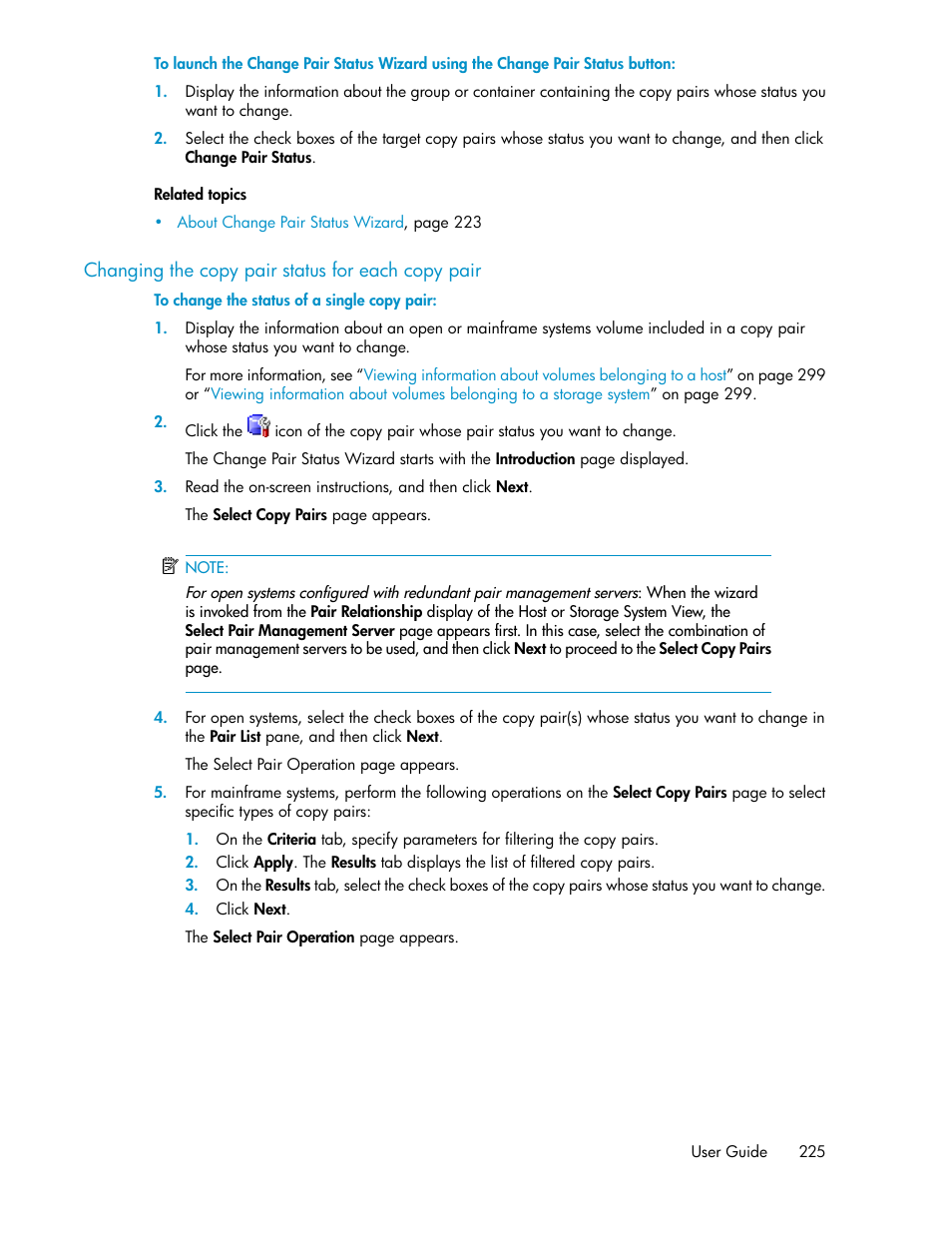 Changing the copy pair status for each copy pair | HP XP Array Manager Software User Manual | Page 225 / 472