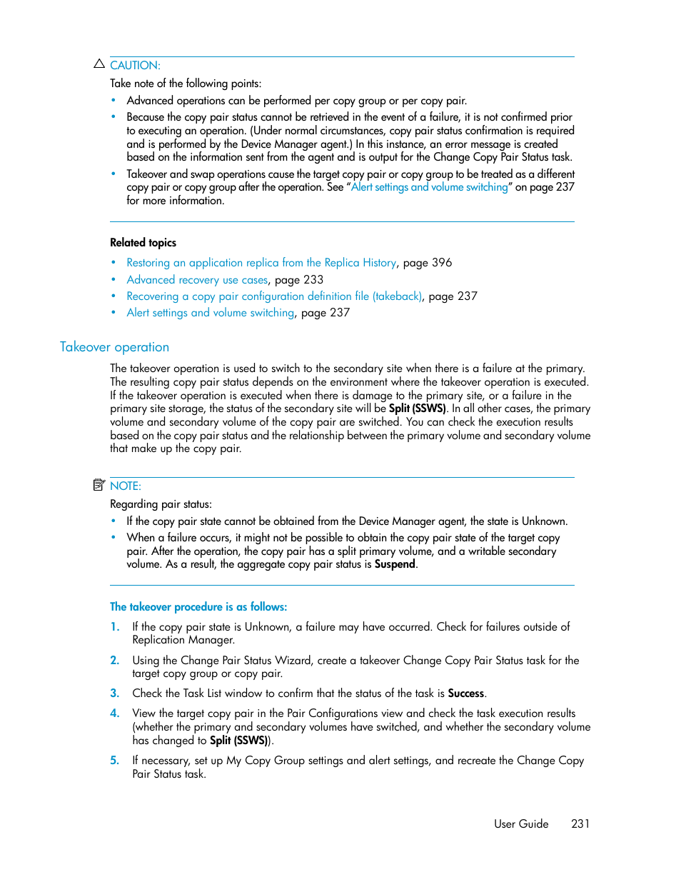 Takeover operation | HP XP Array Manager Software User Manual | Page 231 / 472