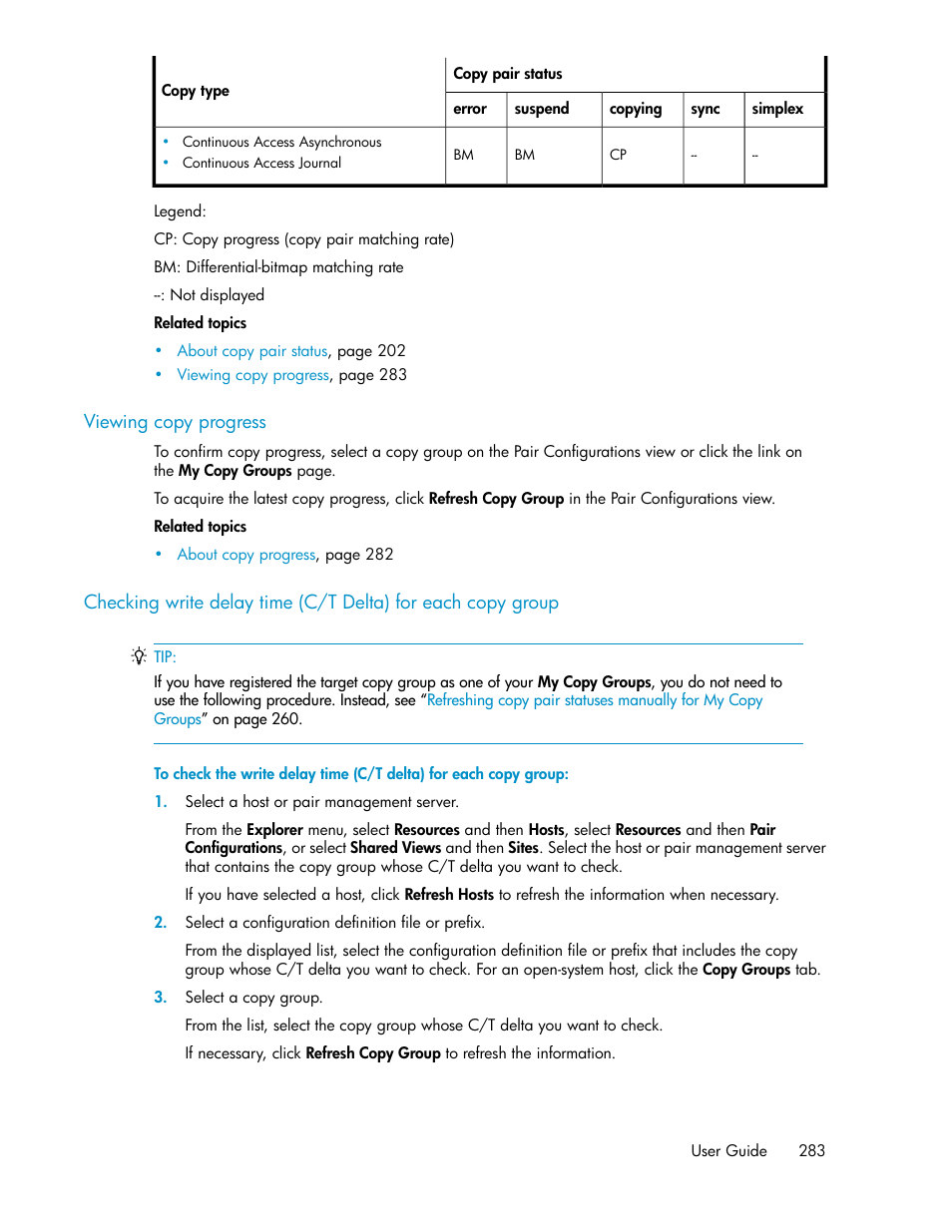 Viewing copy progress | HP XP Array Manager Software User Manual | Page 283 / 472