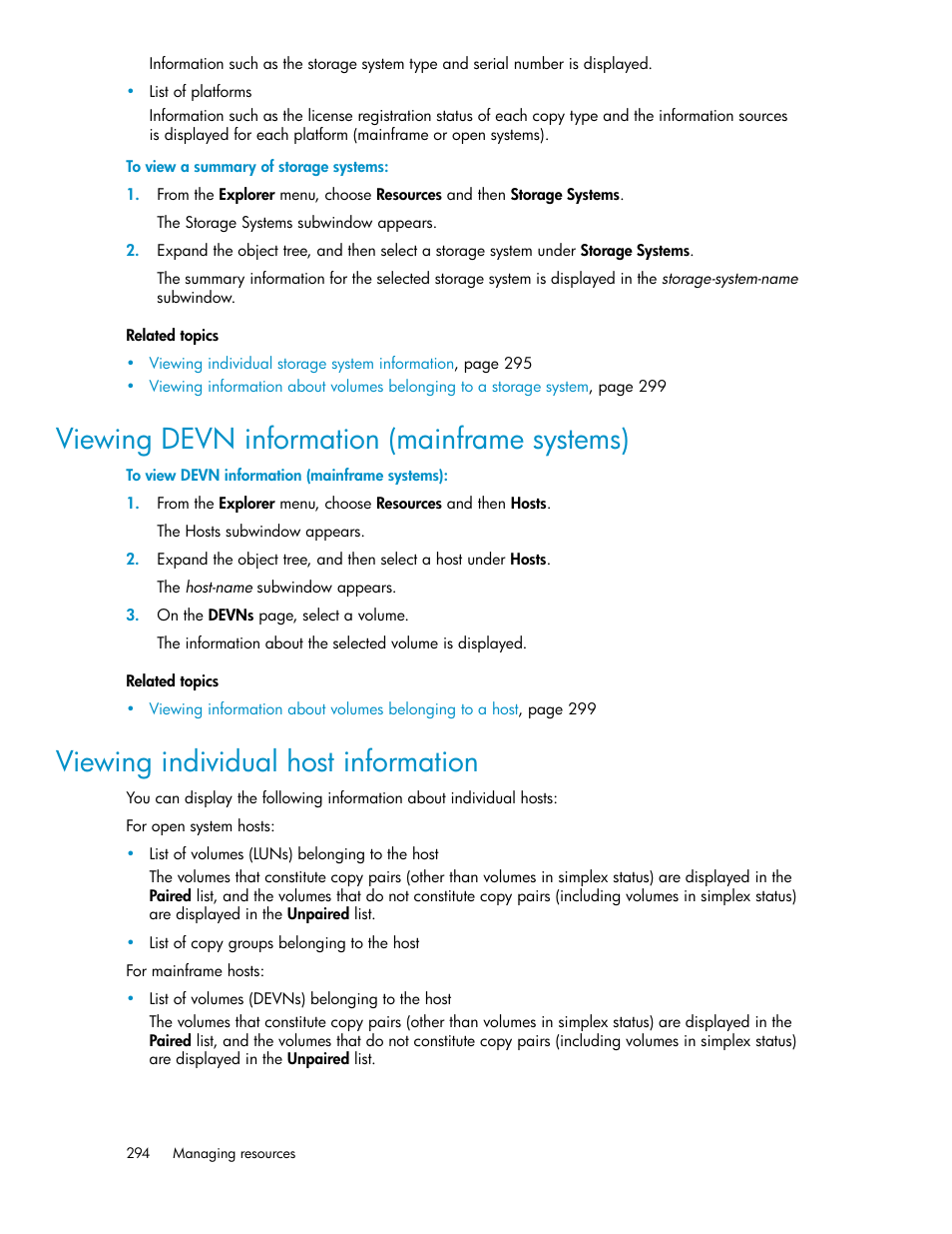 Viewing devn information (mainframe systems), Viewing individual host information, 294 viewing individual host information | Viewing individual host, Information | HP XP Array Manager Software User Manual | Page 294 / 472