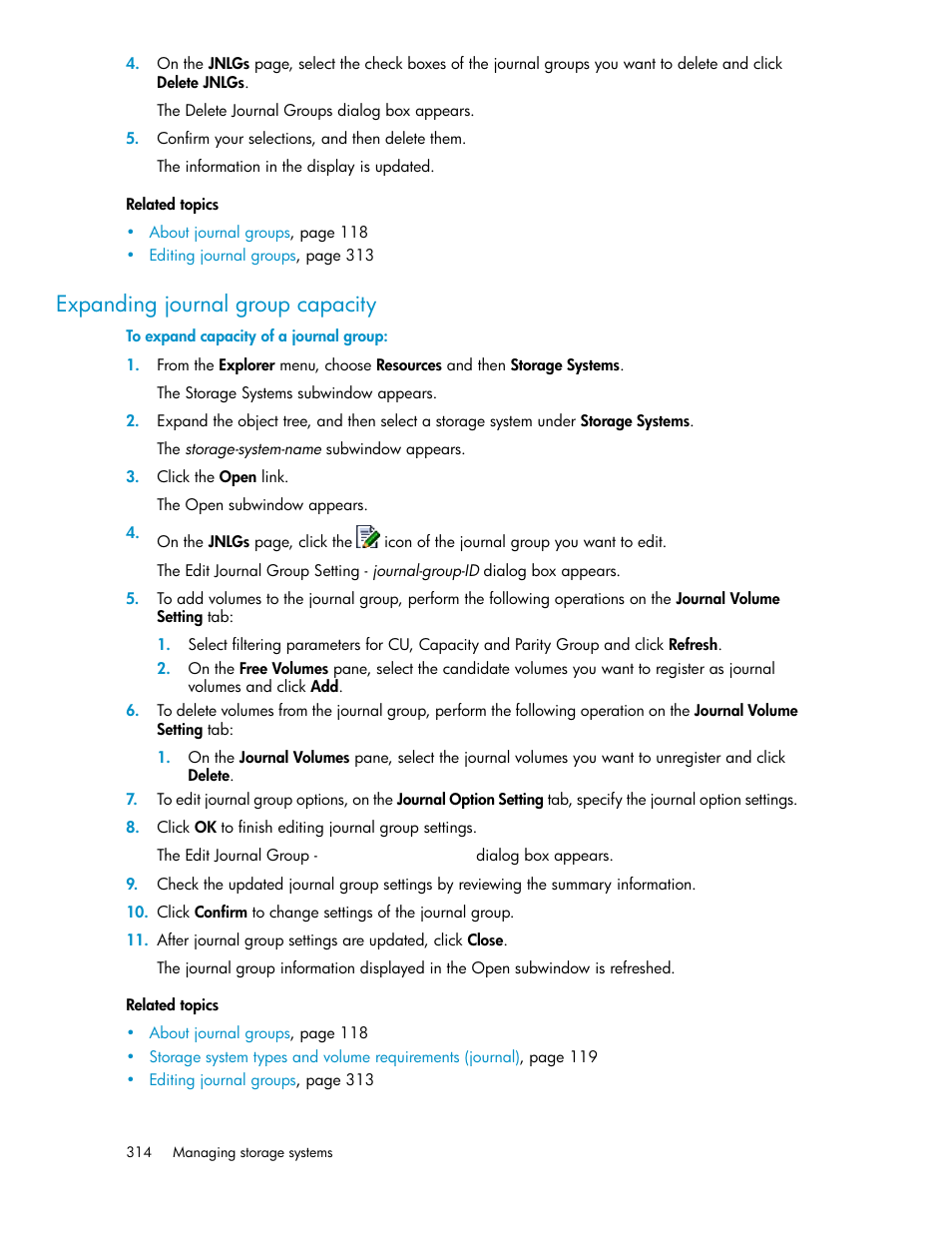 Expanding journal group capacity | HP XP Array Manager Software User Manual | Page 314 / 472