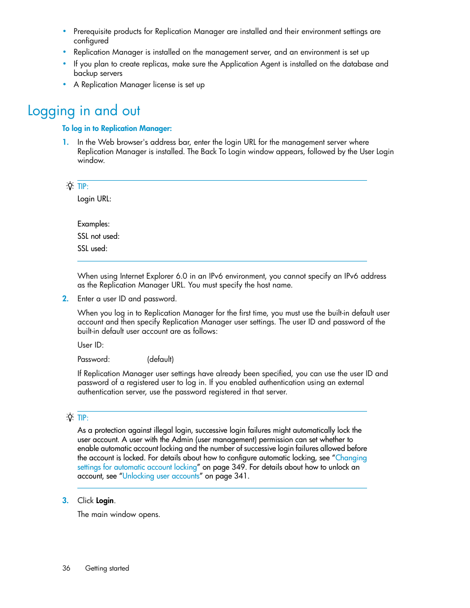 Logging in and out | HP XP Array Manager Software User Manual | Page 36 / 472