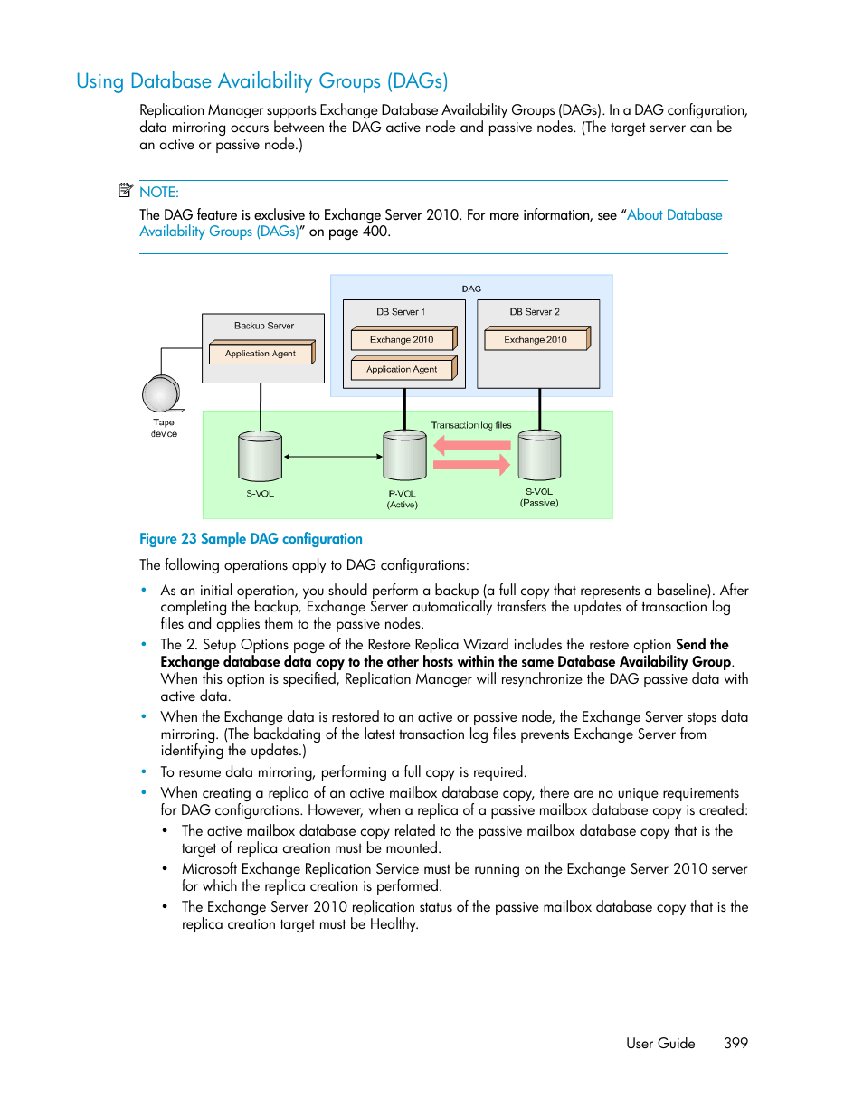 Using database availability groups (dags), Sample dag configuration | HP XP Array Manager Software User Manual | Page 399 / 472