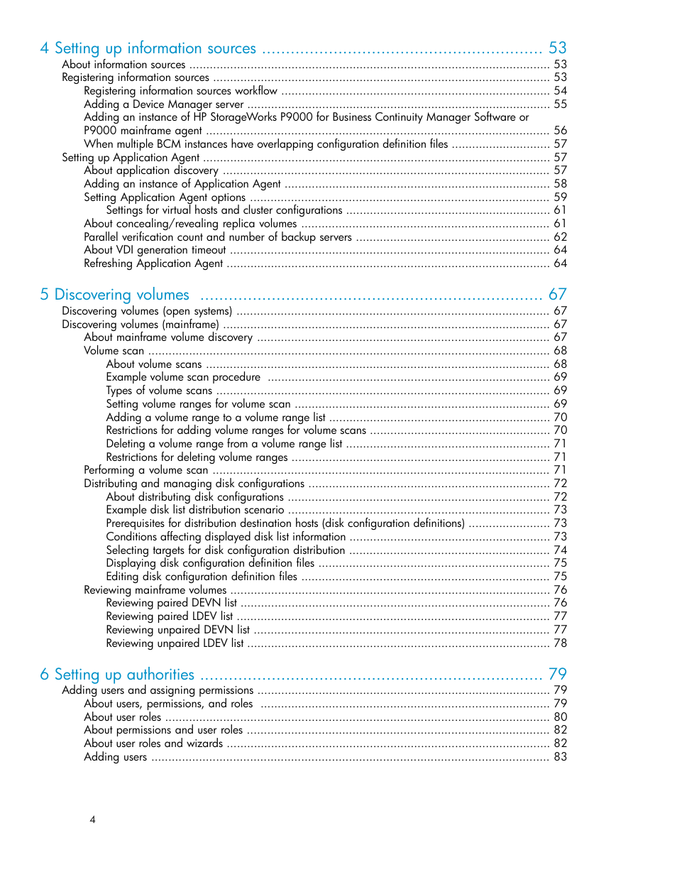 4 setting up information sources, 5 discovering volumes, 6 setting up authorities | HP XP Array Manager Software User Manual | Page 4 / 472