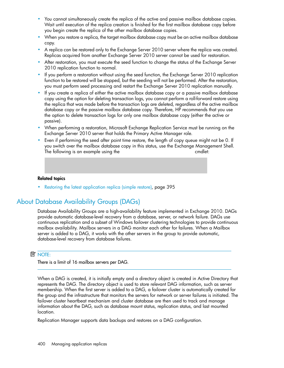 About database availability groups (dags), About database availability groups, Dags) | About database, Availability groups (dags) | HP XP Array Manager Software User Manual | Page 400 / 472