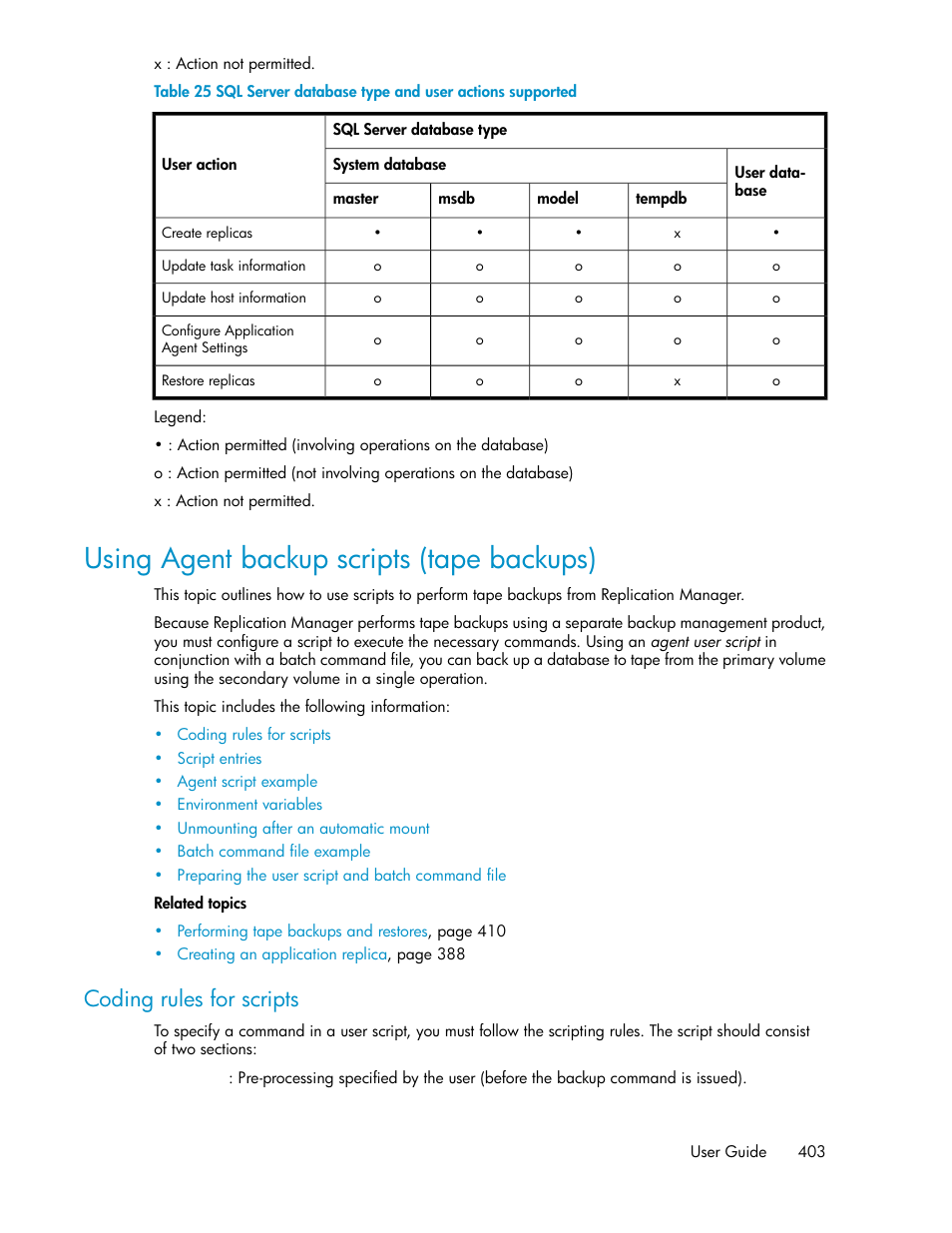 Using agent backup scripts (tape backups), Coding rules for scripts | HP XP Array Manager Software User Manual | Page 403 / 472