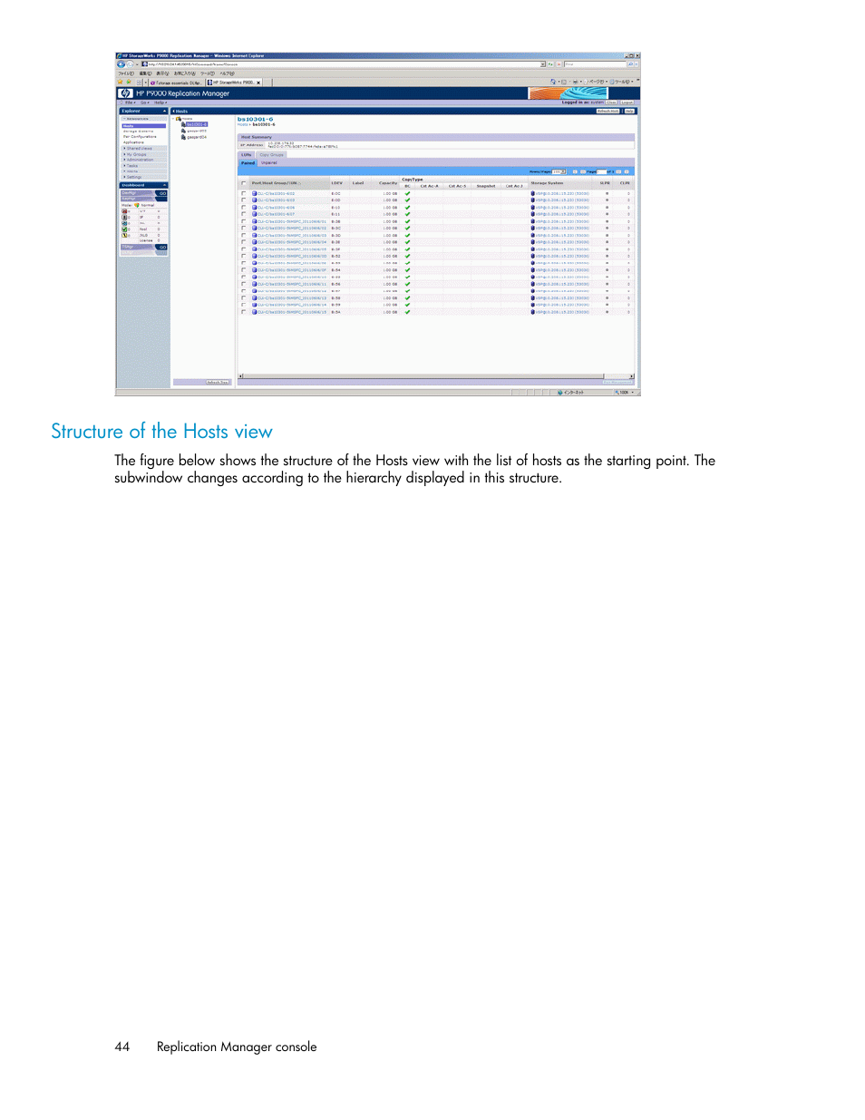 Structure of the hosts view | HP XP Array Manager Software User Manual | Page 44 / 472