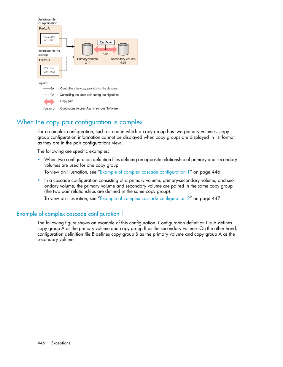 When the copy pair configuration is complex, Example of complex cascade configuration 1 | HP XP Array Manager Software User Manual | Page 446 / 472