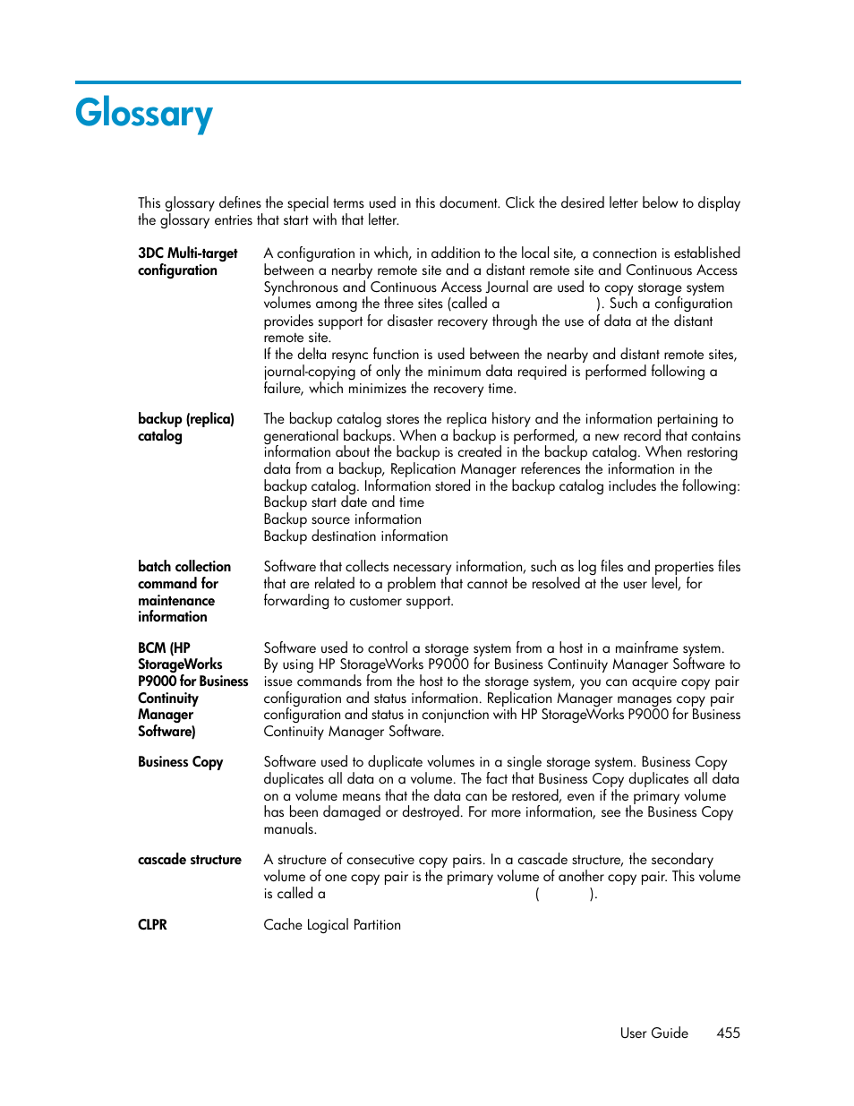 Glossary | HP XP Array Manager Software User Manual | Page 455 / 472
