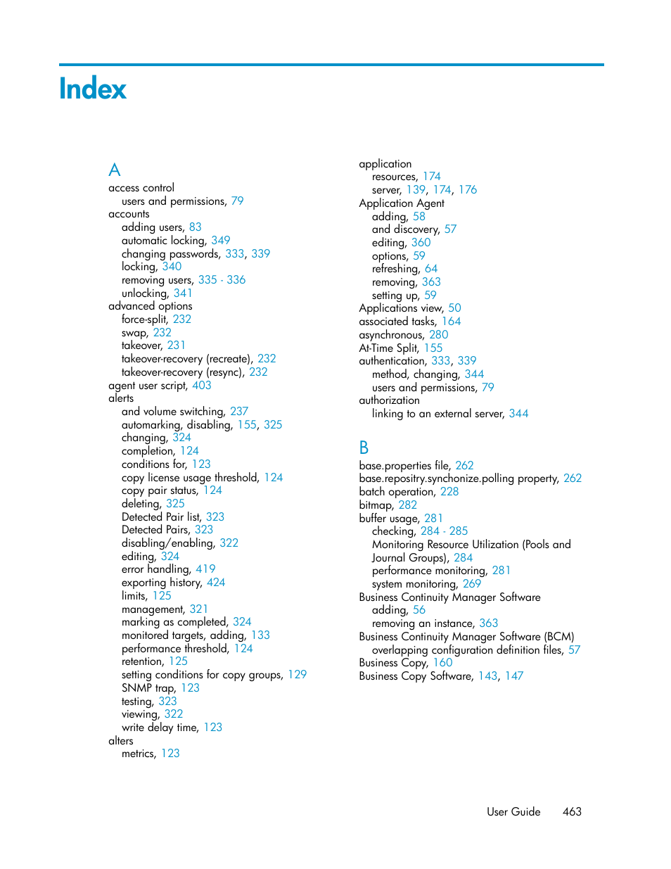 Index | HP XP Array Manager Software User Manual | Page 463 / 472