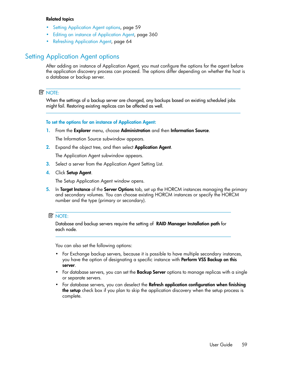 Setting application agent options | HP XP Array Manager Software User Manual | Page 59 / 472