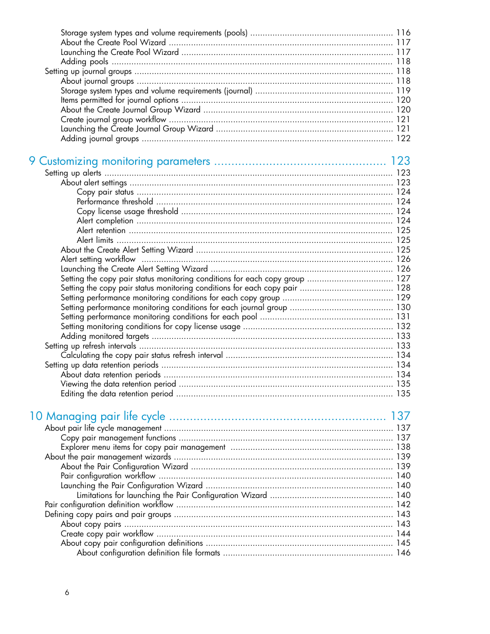 9 customizing monitoring parameters, 10 managing pair life cycle | HP XP Array Manager Software User Manual | Page 6 / 472