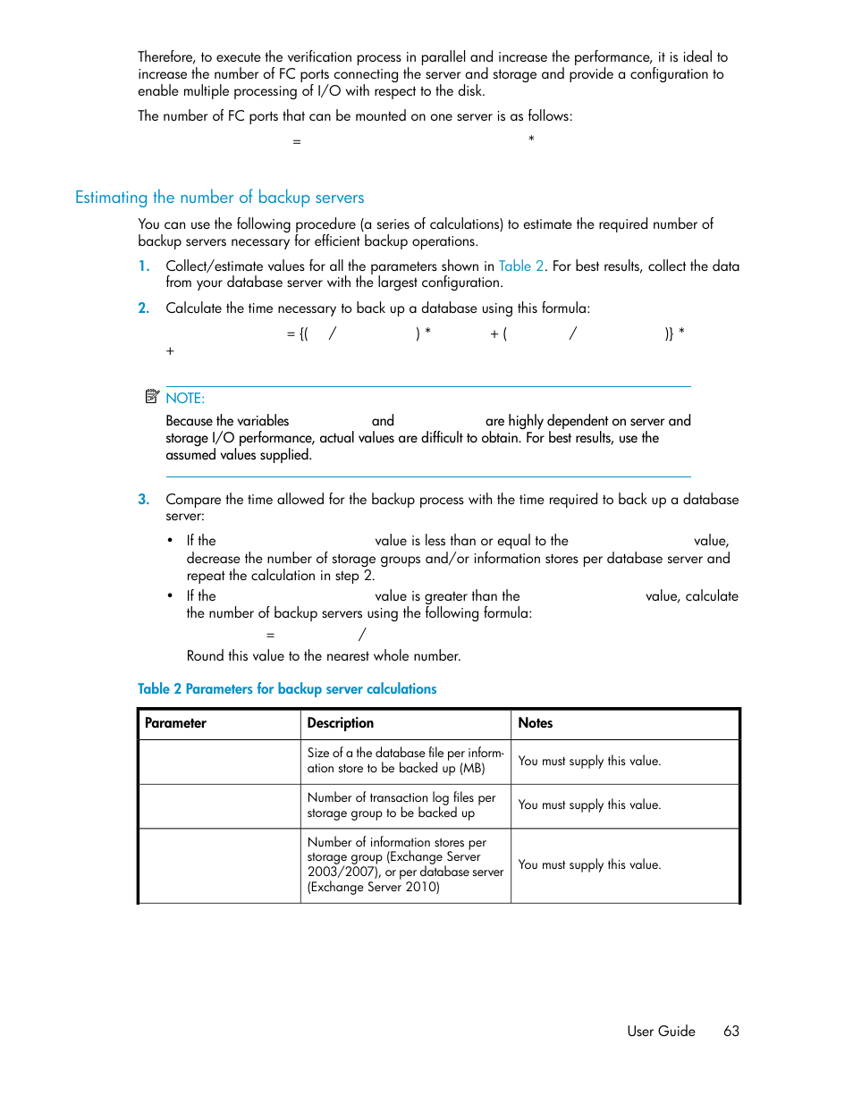 Parameters for backup server calculations, Estimating the number of backup servers | HP XP Array Manager Software User Manual | Page 63 / 472