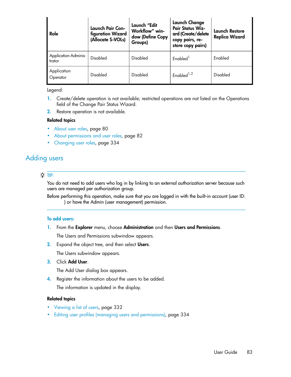 Adding users | HP XP Array Manager Software User Manual | Page 83 / 472