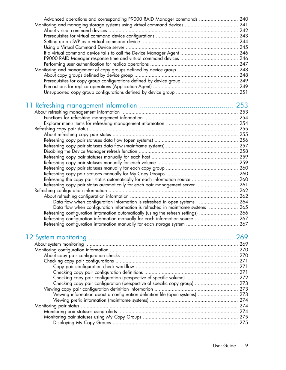 11 refreshing management information, 12 system monitoring | HP XP Array Manager Software User Manual | Page 9 / 472
