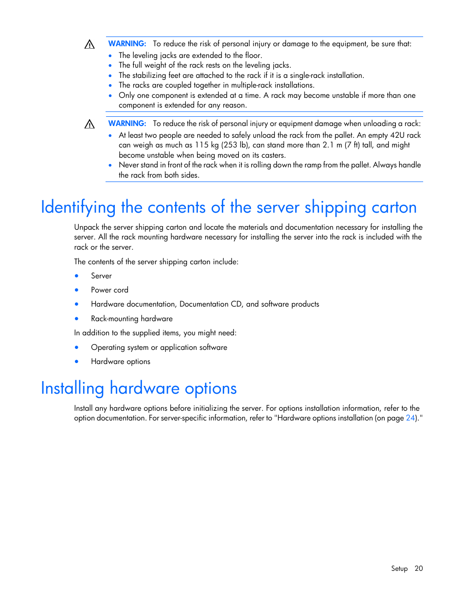 Installing hardware options | HP ProLiant SL390s G7 Server User Manual | Page 20 / 82