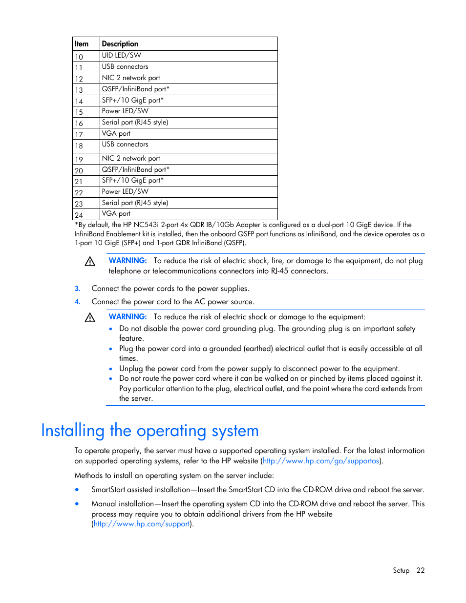 Installing the operating system | HP ProLiant SL390s G7 Server User Manual | Page 22 / 82
