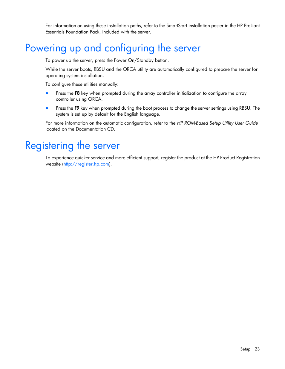 Powering up and configuring the server, Registering the server | HP ProLiant SL390s G7 Server User Manual | Page 23 / 82