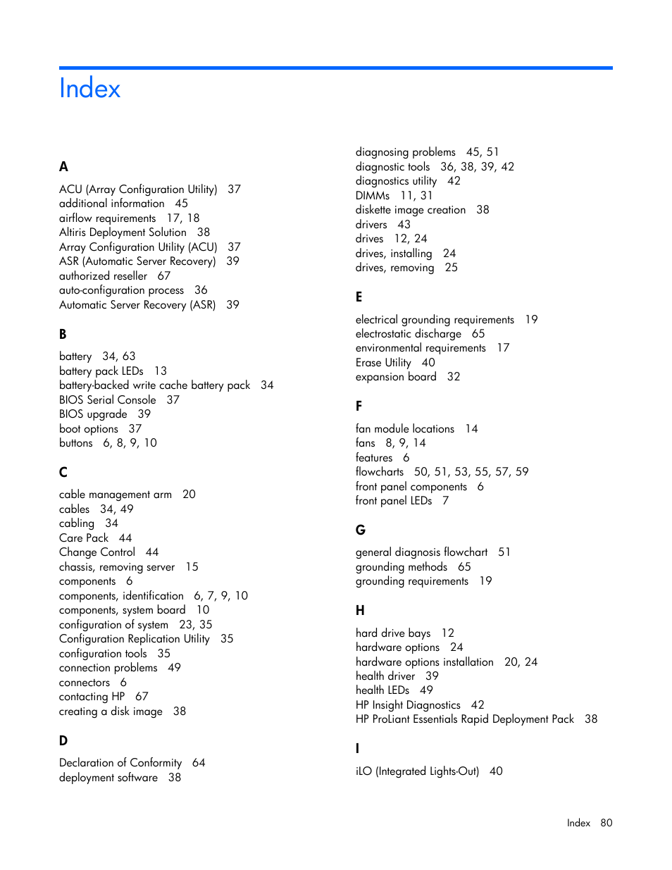 Index | HP ProLiant SL390s G7 Server User Manual | Page 80 / 82