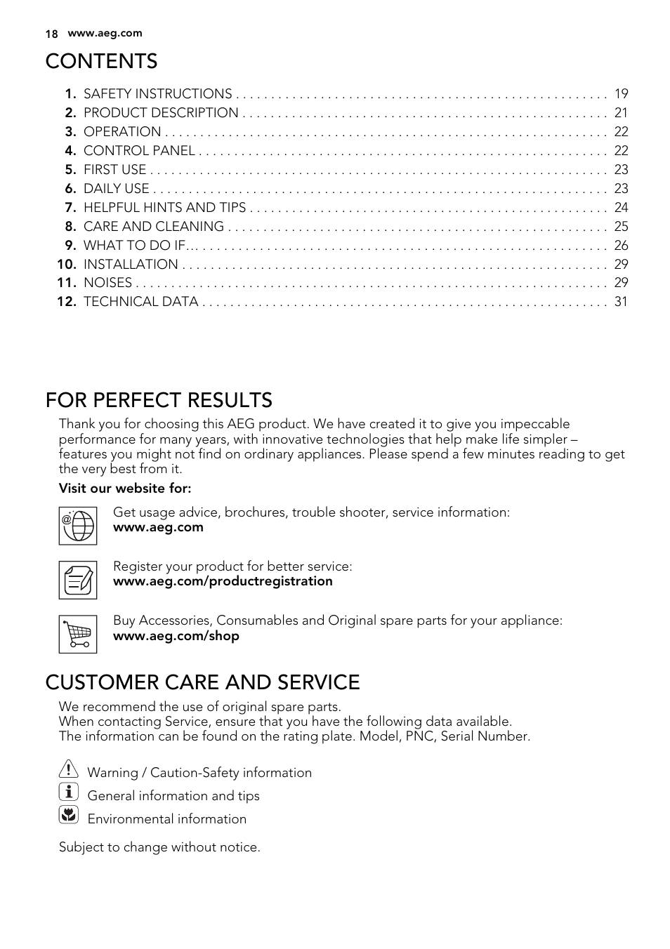 AEG A92300HLW0 User Manual | Page 18 / 68