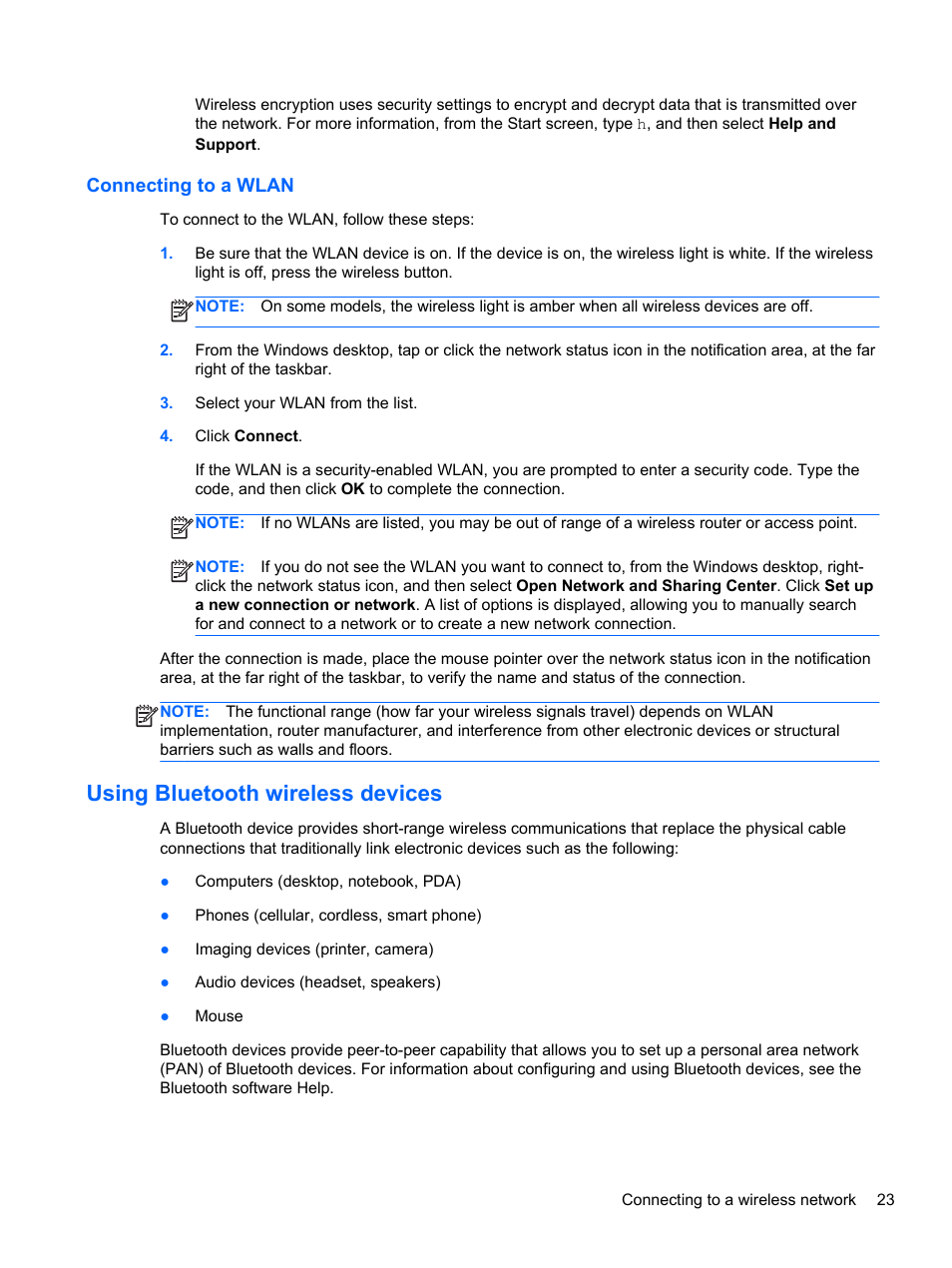 Connecting to a wlan, Using bluetooth wireless devices | HP Spectre XT TouchSmart Ultrabook 15-4095ca User Manual | Page 33 / 103