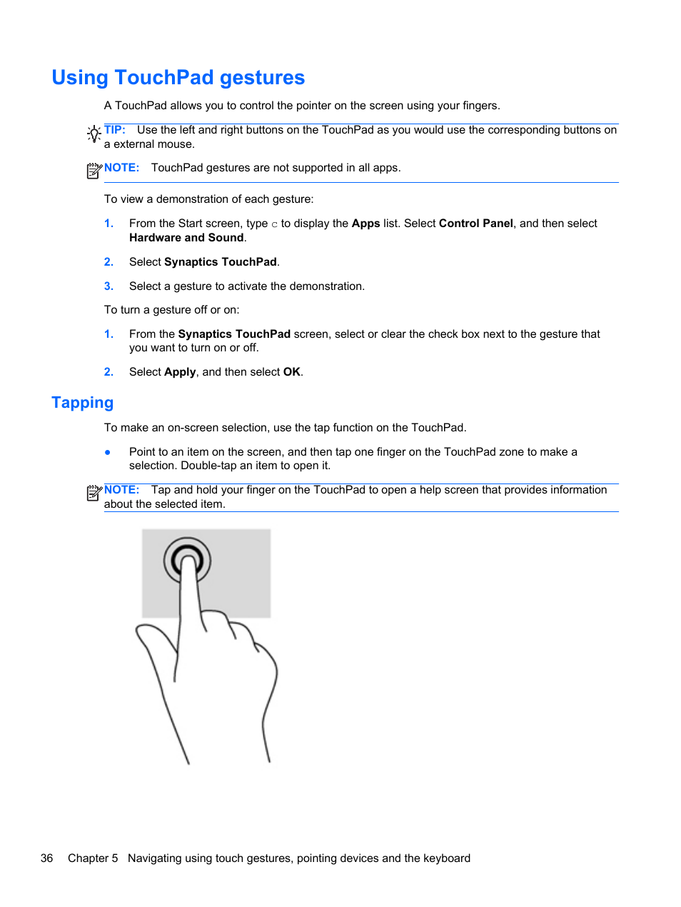Using touchpad gestures, Tapping, Text. see | HP Spectre XT TouchSmart Ultrabook 15-4095ca User Manual | Page 46 / 103