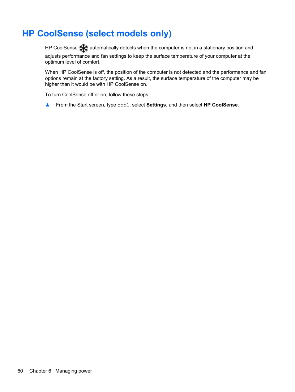 Hp coolsense (select models only) | HP Spectre XT TouchSmart Ultrabook 15-4095ca User Manual | Page 70 / 103