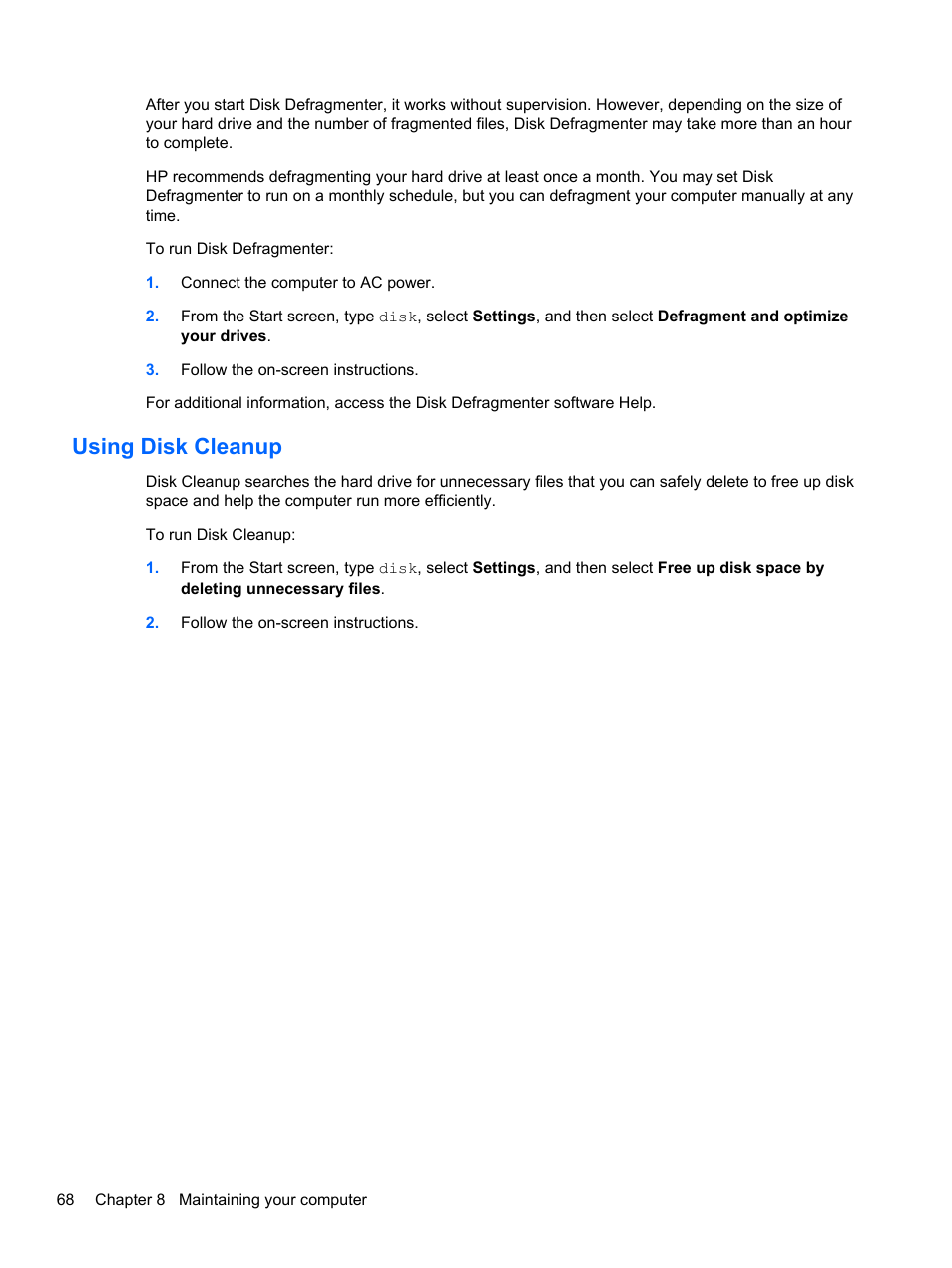 Using disk cleanup | HP Spectre XT TouchSmart Ultrabook 15-4095ca User Manual | Page 78 / 103