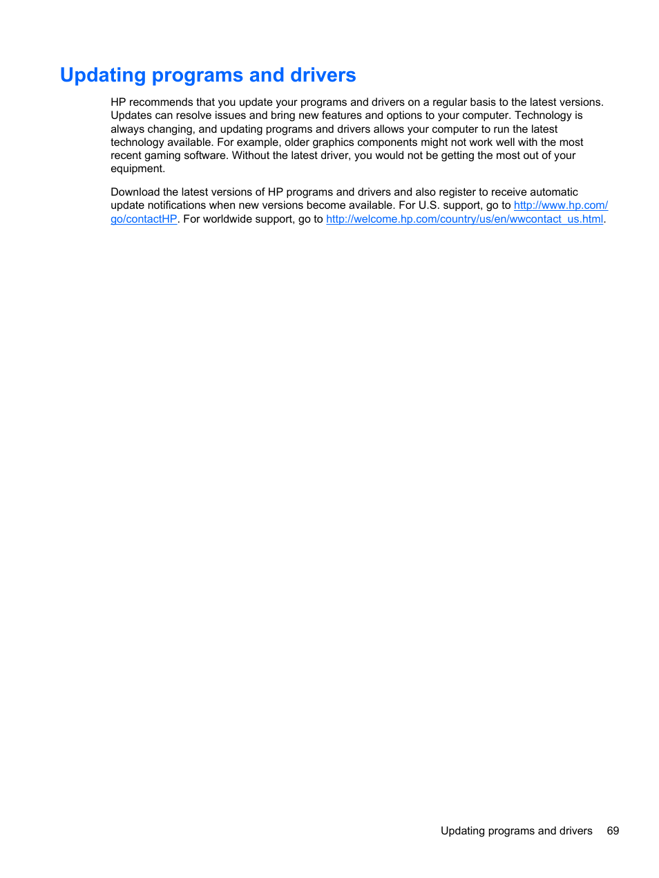 Updating programs and drivers | HP Spectre XT TouchSmart Ultrabook 15-4095ca User Manual | Page 79 / 103